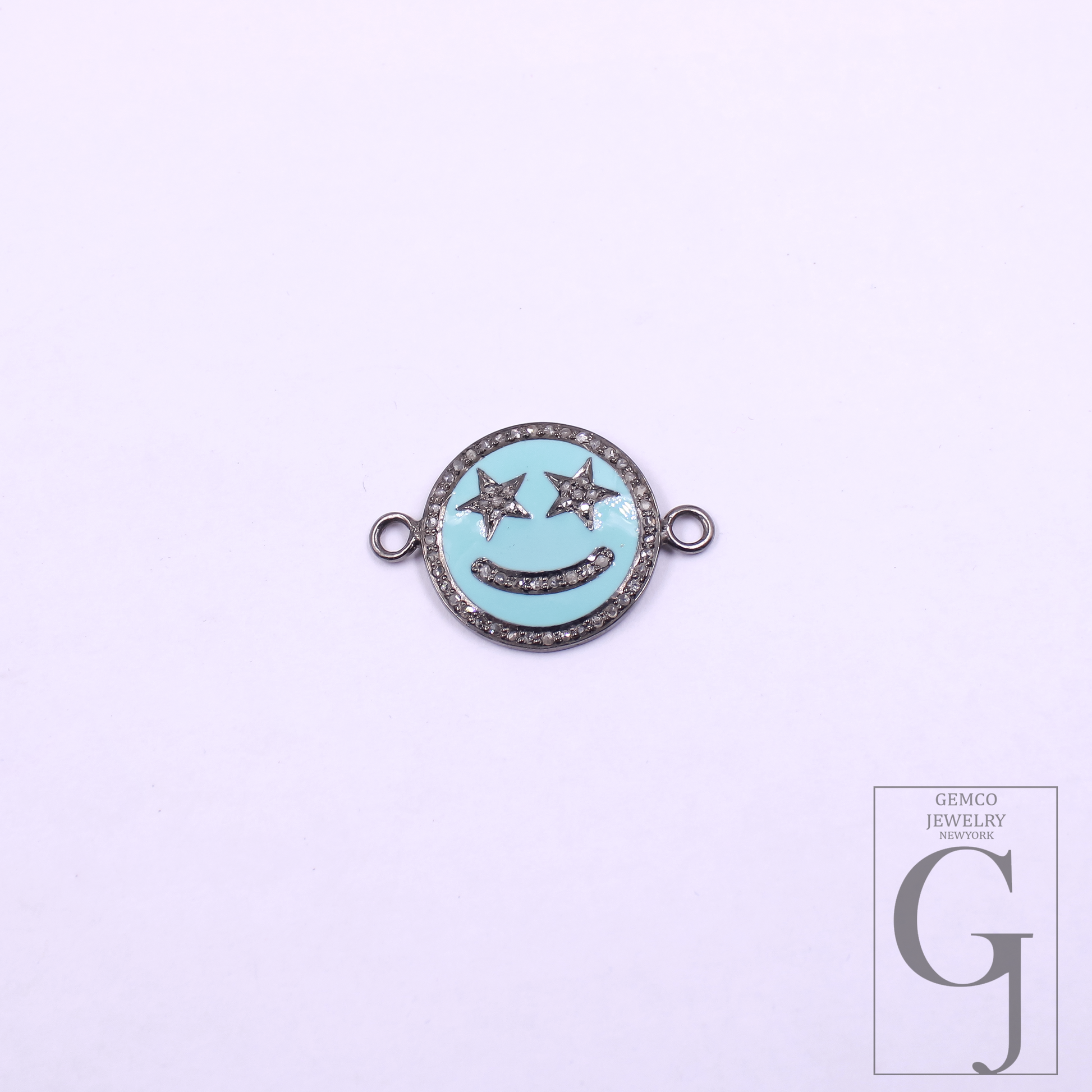 Beautiful Enamel Smiley Connector With Rosecut Pave Diamonds - 925 Sterling Silver Handmade Enamel Jewelry