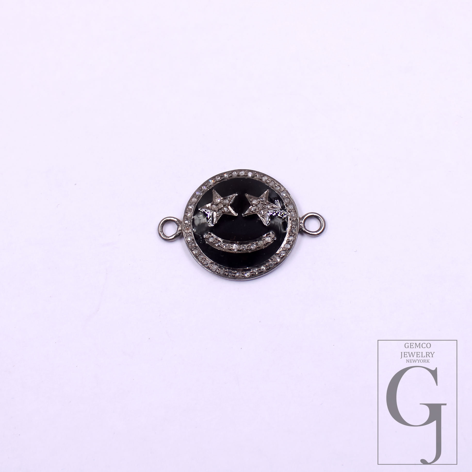 Beautiful Enamel Smiley Connector With Rosecut Pave Diamonds - 925 Sterling Silver Handmade Enamel Jewelry