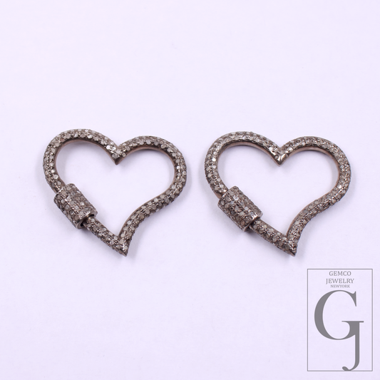 Designer Heart Shape Pave Diamonds Clasps - 925 Sterling Silver Handmade Finish Heart Shape Clasps For Jewelry Making