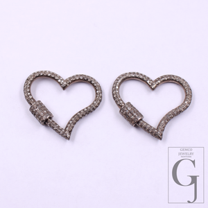 Designer Heart Shape Pave Diamonds Clasps - 925 Sterling Silver Handmade Finish Heart Shape Clasps For Jewelry Making