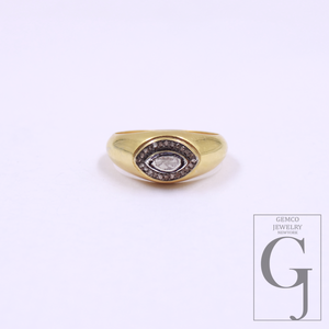 Natural Polki Diamond With Rosecut Diamond Ring - Vermeil Gold 925 Sterling Silver Handmade Diamond Ring
