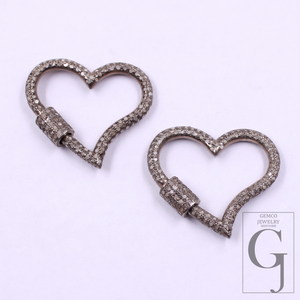 Designer Heart Shape Pave Diamonds Clasps - 925 Sterling Silver Handmade Finish Heart Shape Clasps For Jewelry Making