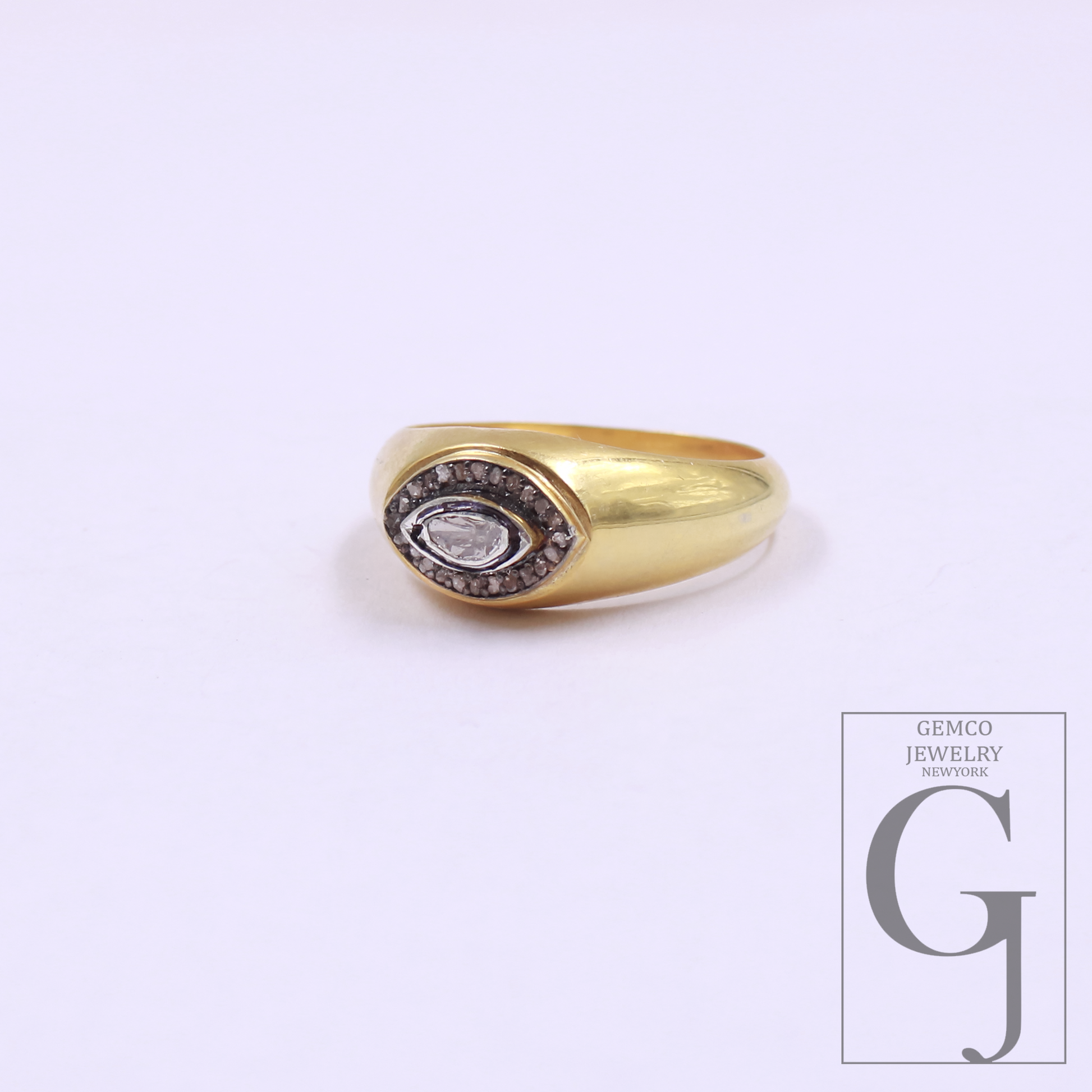 Natural Polki Diamond With Rosecut Diamond Ring - Vermeil Gold 925 Sterling Silver Handmade Diamond Ring