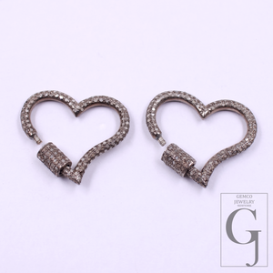 Designer Heart Shape Pave Diamonds Clasps - 925 Sterling Silver Handmade Finish Heart Shape Clasps For Jewelry Making