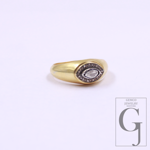 Natural Polki Diamond With Rosecut Diamond Ring - Vermeil Gold 925 Sterling Silver Handmade Diamond Ring