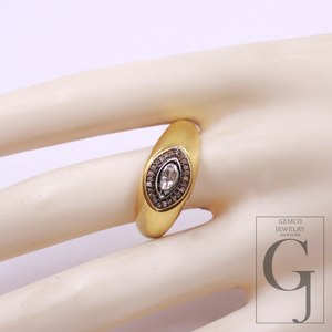 Natural Polki Diamond With Rosecut Diamond Ring - Vermeil Gold 925 Sterling Silver Handmade Diamond Ring