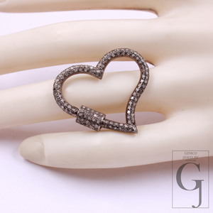 Designer Heart Shape Pave Diamonds Clasps - 925 Sterling Silver Handmade Finish Heart Shape Clasps For Jewelry Making