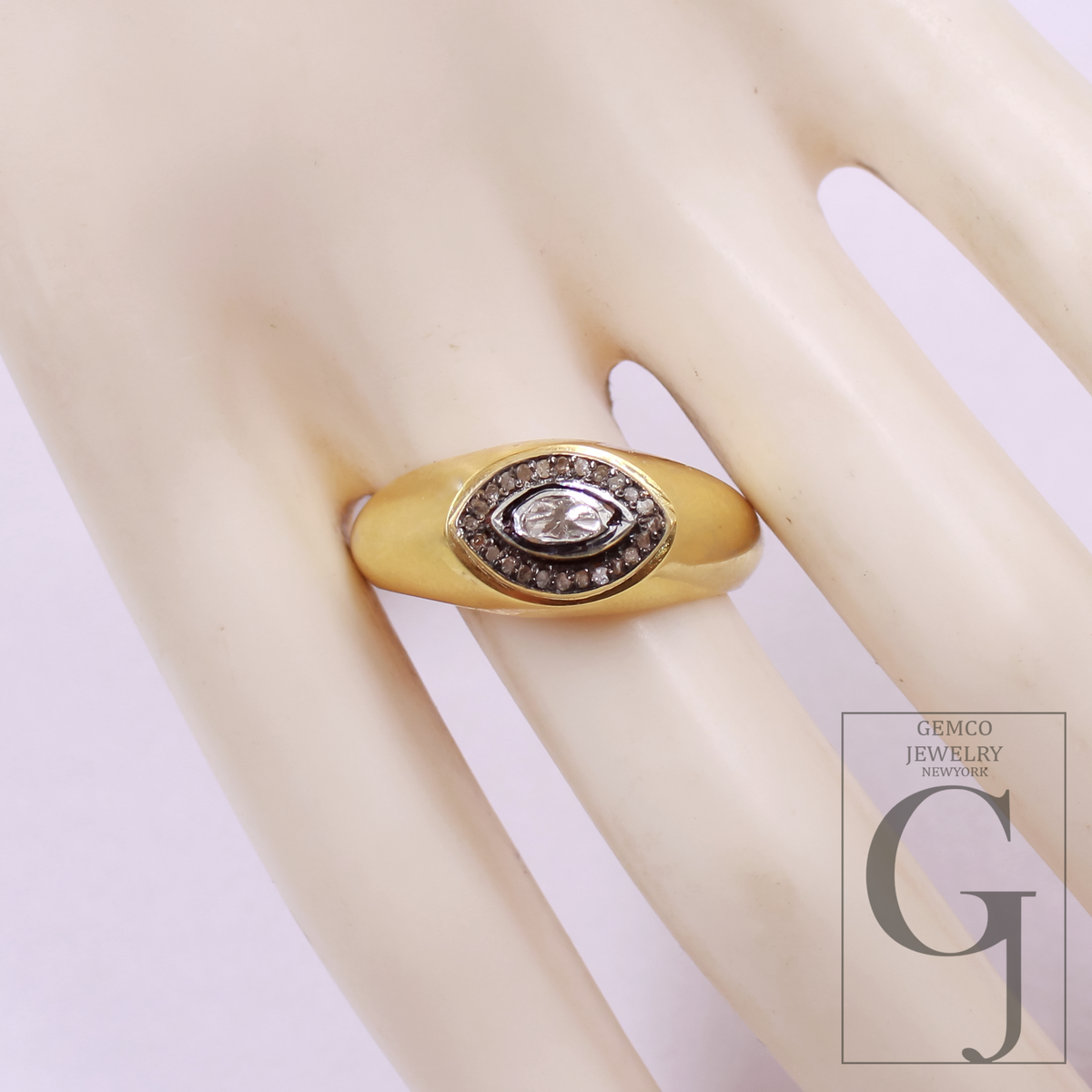 Natural Polki Diamond With Rosecut Diamond Ring - Vermeil Gold 925 Sterling Silver Handmade Diamond Ring