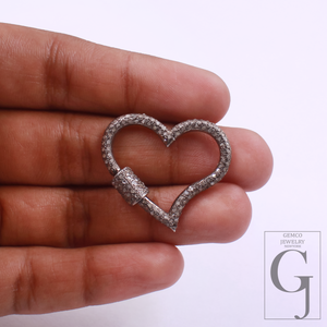 Designer Heart Shape Pave Diamonds Clasps - 925 Sterling Silver Handmade Finish Heart Shape Clasps For Jewelry Making