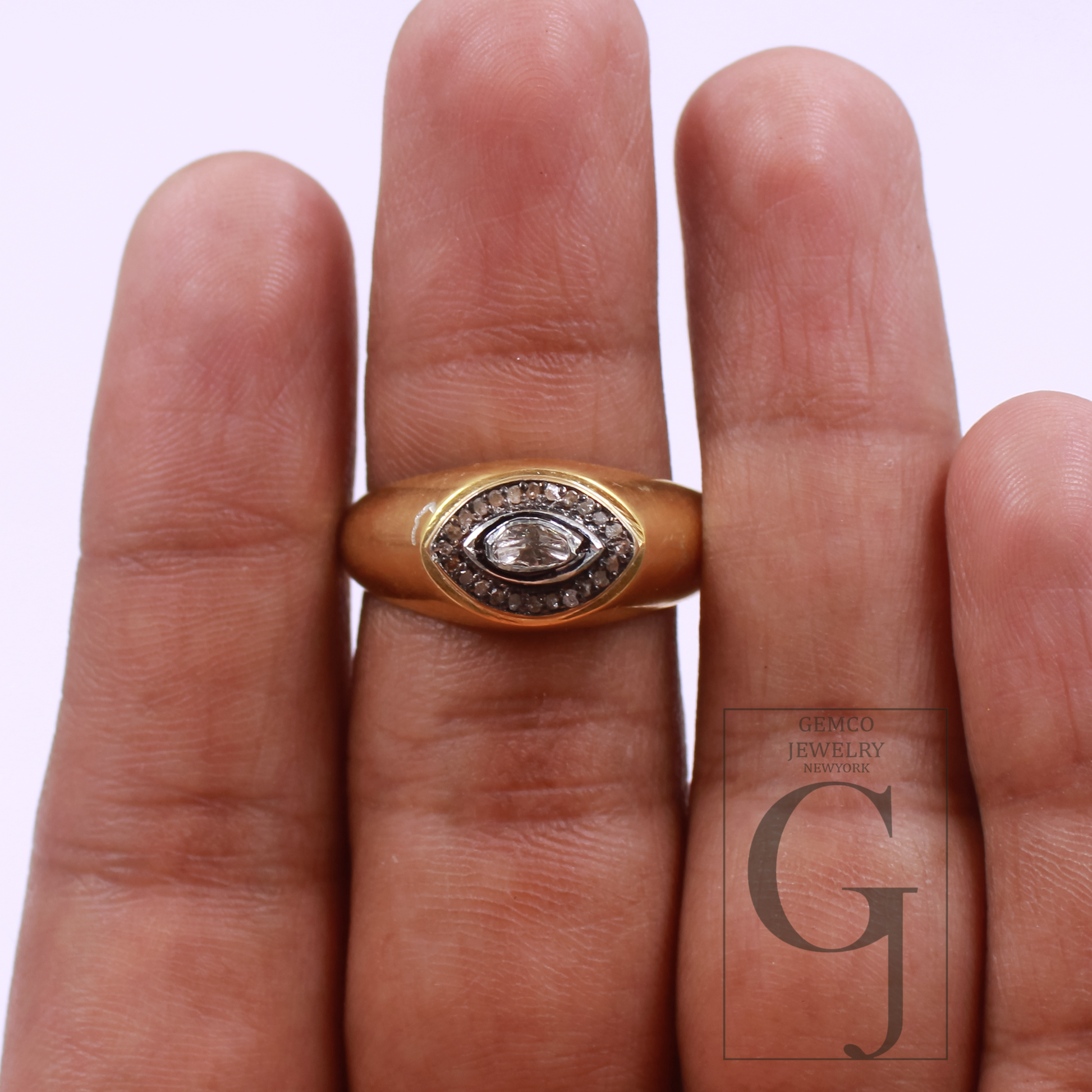 Natural Polki Diamond With Rosecut Diamond Ring - Vermeil Gold 925 Sterling Silver Handmade Diamond Ring