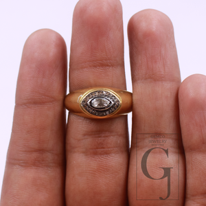 Natural Polki Diamond With Rosecut Diamond Ring - Vermeil Gold 925 Sterling Silver Handmade Diamond Ring