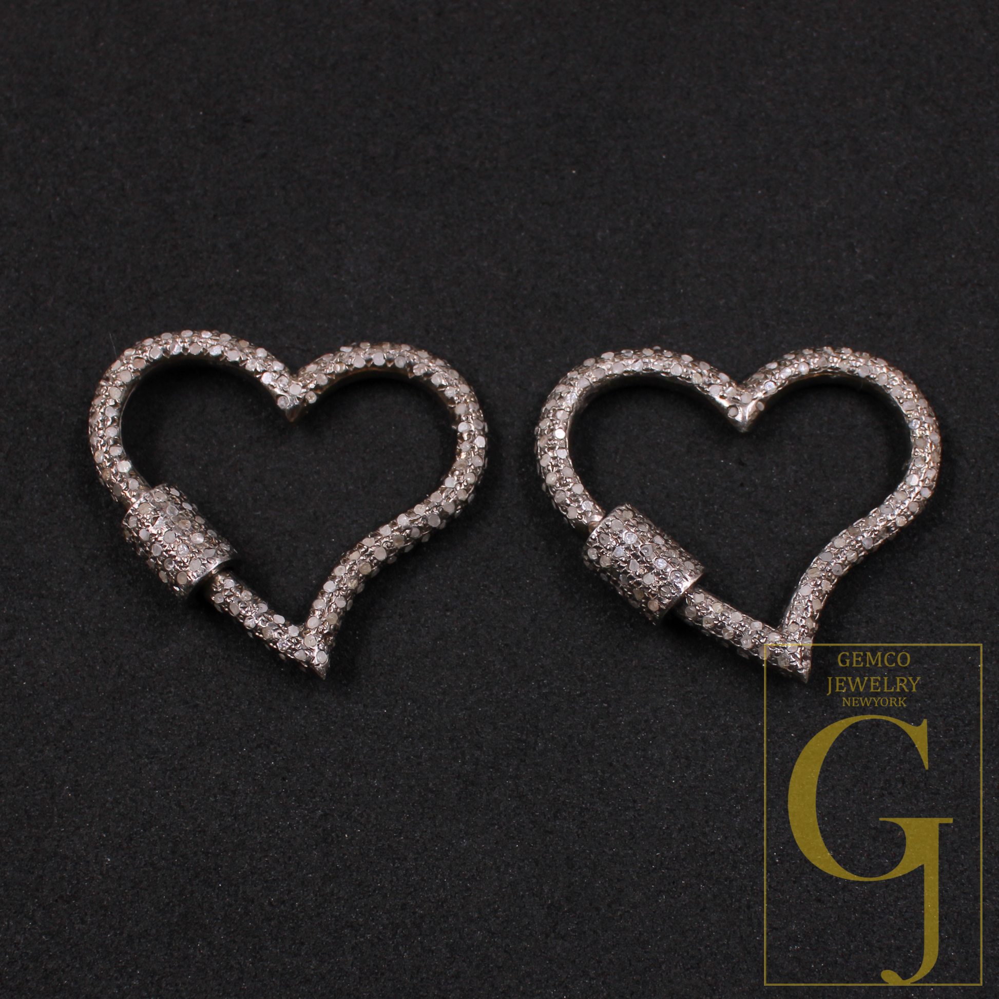 Designer Heart Shape Pave Diamonds Clasps - 925 Sterling Silver Handmade Finish Heart Shape Clasps For Jewelry Making