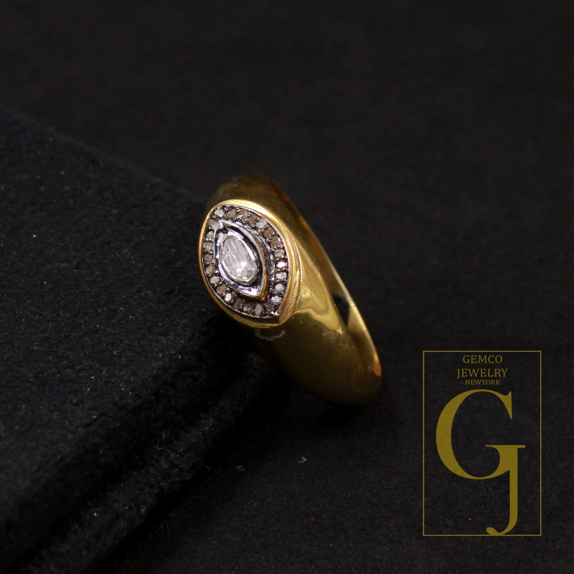 Natural Polki Diamond With Rosecut Diamond Ring - Vermeil Gold 925 Sterling Silver Handmade Diamond Ring
