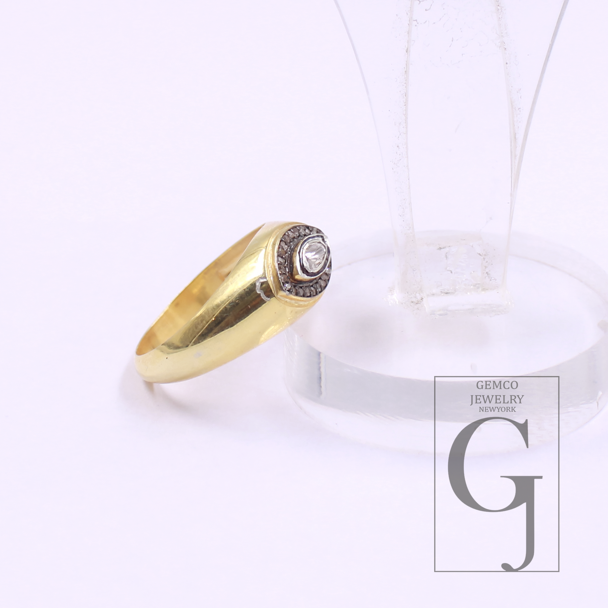 Natural Polki Diamond With Rosecut Diamond Ring - Vermeil Gold 925 Sterling Silver Handmade Diamond Ring