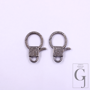 Natural Pave Diamonds Lobster Clasps - 925 Sterling Silver Handmade Finish Designer Clasps Jewelry Making Supplies