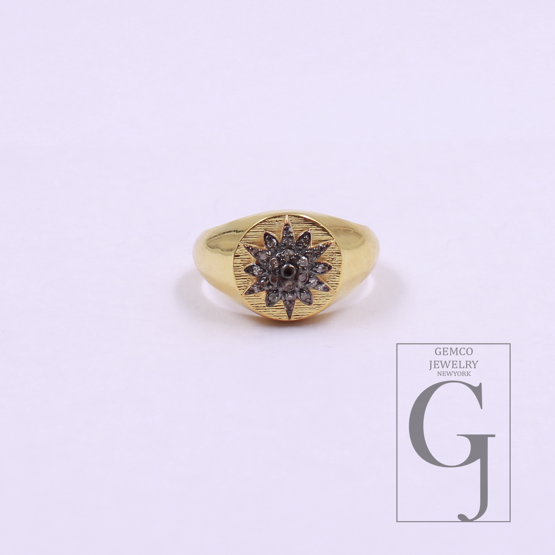 One Of A Kind Natural Diamond Ring - Vermeil Gold 925 Sterling Silver Handmade Diamond Ring