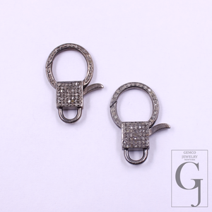 Natural Pave Diamonds Lobster Clasps - 925 Sterling Silver Handmade Finish Designer Clasps Jewelry Making Supplies