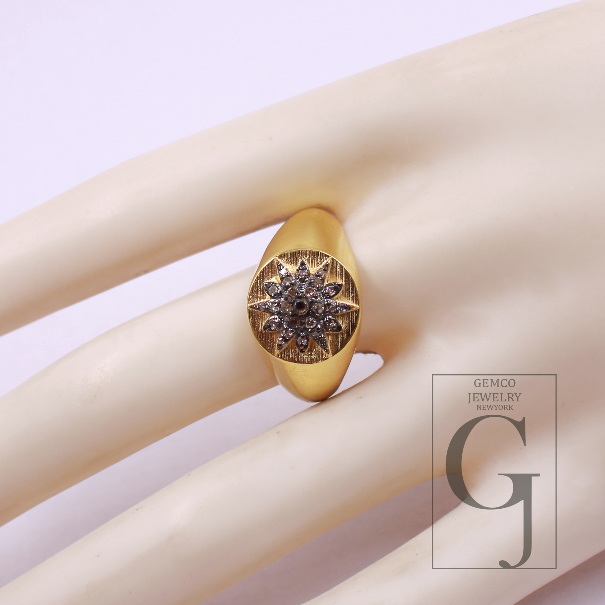 One Of A Kind Natural Diamond Ring - Vermeil Gold 925 Sterling Silver Handmade Diamond Ring