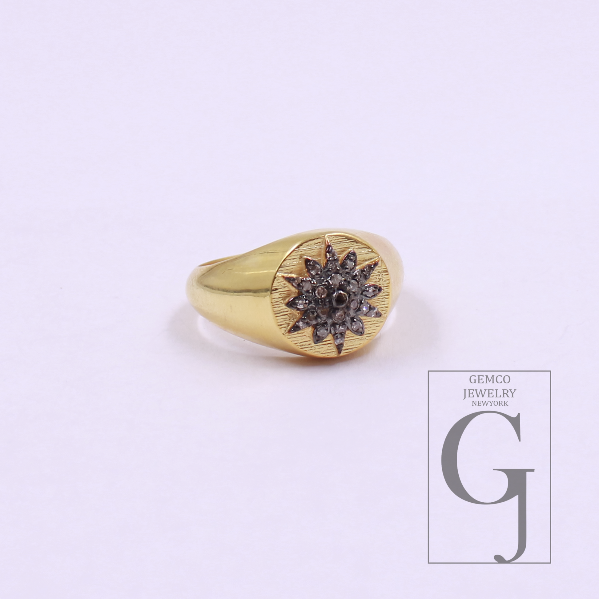 One Of A Kind Natural Diamond Ring - Vermeil Gold 925 Sterling Silver Handmade Diamond Ring