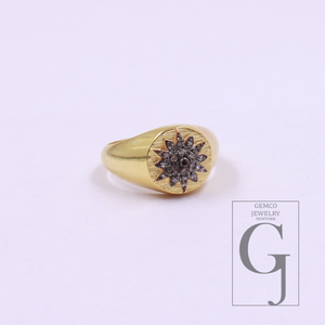 One Of A Kind Natural Diamond Ring - Vermeil Gold 925 Sterling Silver Handmade Diamond Ring