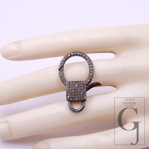 Natural Pave Diamonds Lobster Clasps - 925 Sterling Silver Handmade Finish Designer Clasps Jewelry Making Supplies