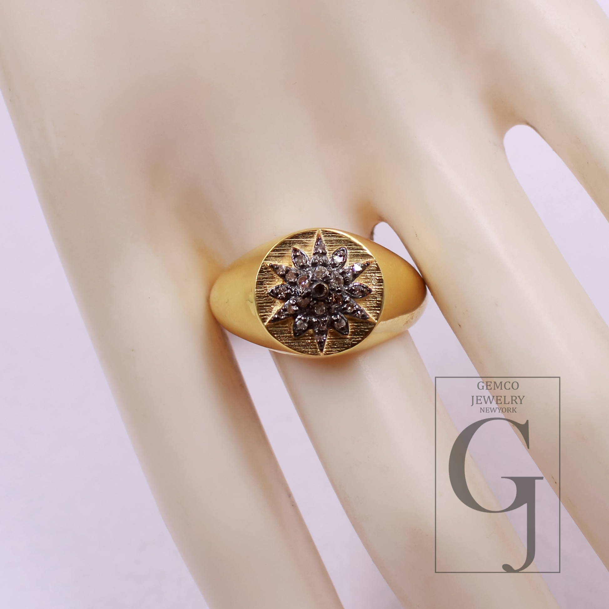 One Of A Kind Natural Diamond Ring - Vermeil Gold 925 Sterling Silver Handmade Diamond Ring