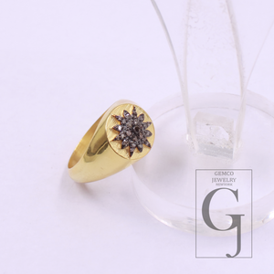 One Of A Kind Natural Diamond Ring - Vermeil Gold 925 Sterling Silver Handmade Diamond Ring