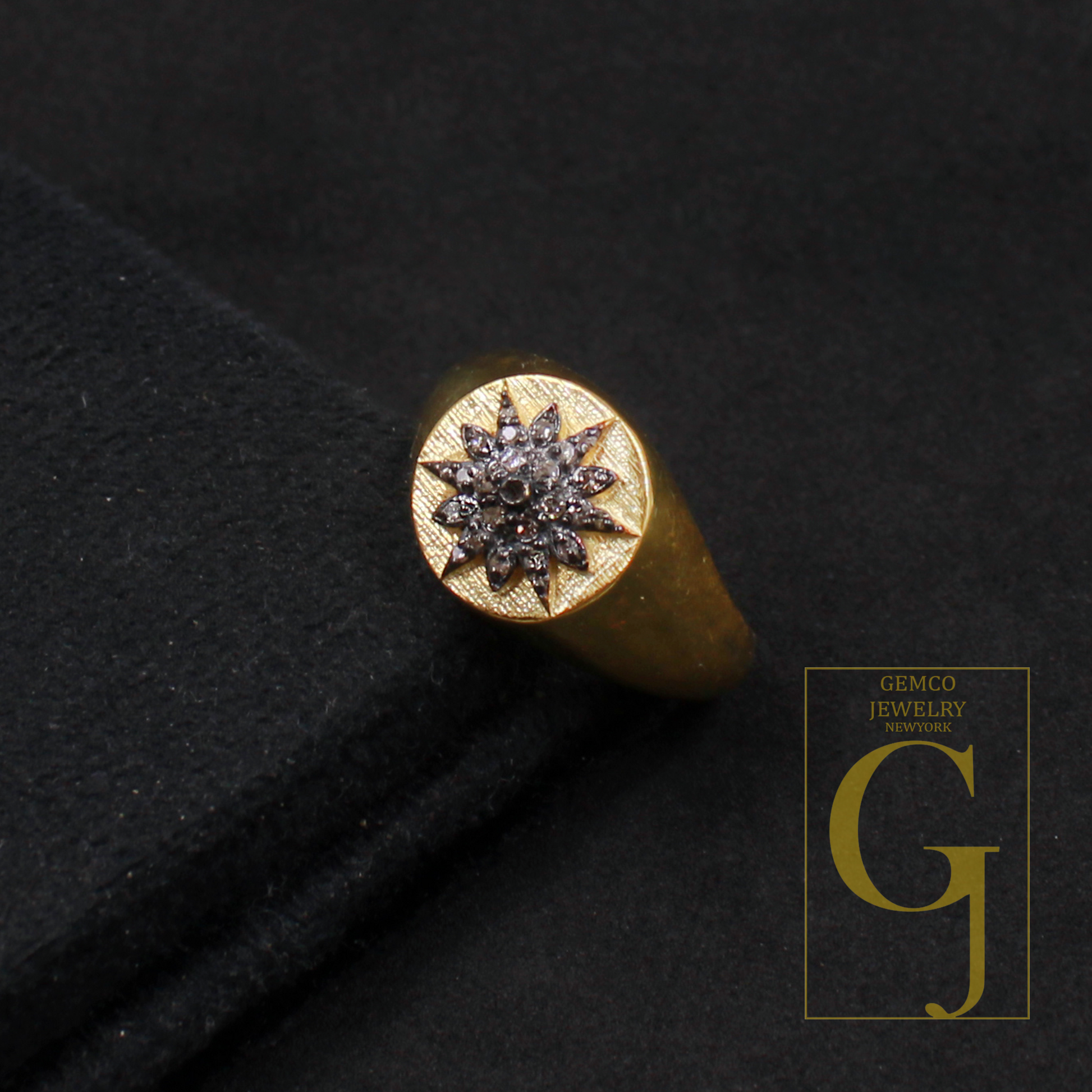 One Of A Kind Natural Diamond Ring - Vermeil Gold 925 Sterling Silver Handmade Diamond Ring