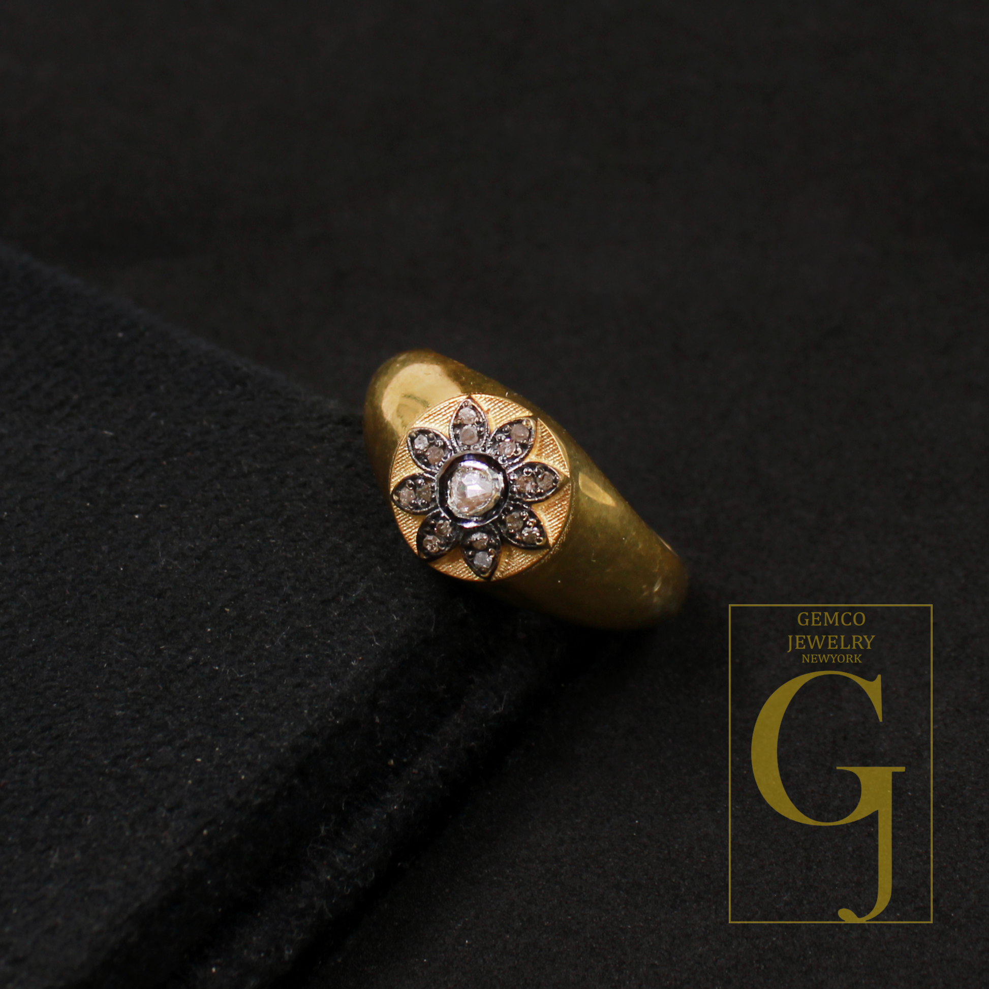Designer Natural Polki Diamond With Rosecut Diamond Ring - Vermeil Gold 925 Sterling Silver Handmade Finish Diamond Jewelry