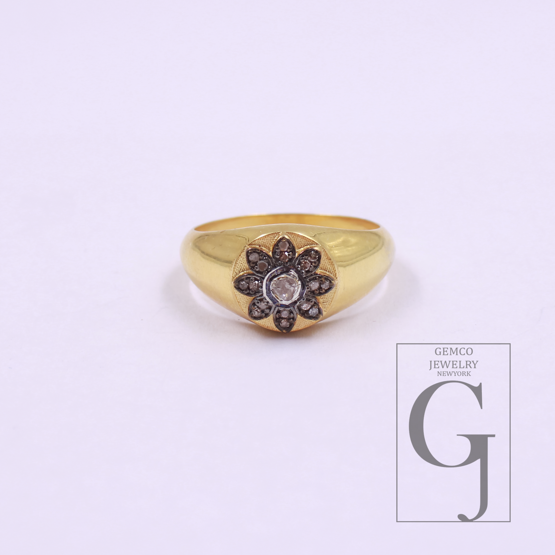 Designer Natural Polki Diamond With Rosecut Diamond Ring - Vermeil Gold 925 Sterling Silver Handmade Finish Diamond Jewelry