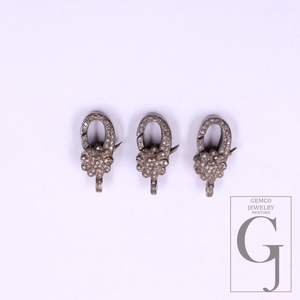 Designer Pave Diamonds Flower Lobster Clasps - 925 Sterling Silver Handmade Finish Clasps For Jewelry Making