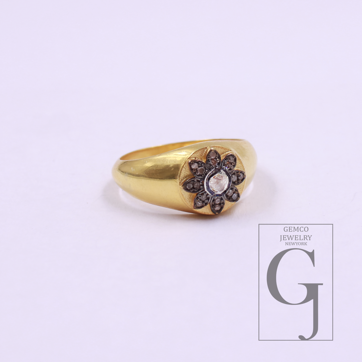 Designer Natural Polki Diamond With Rosecut Diamond Ring - Vermeil Gold 925 Sterling Silver Handmade Finish Diamond Jewelry