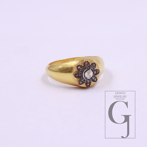 Designer Natural Polki Diamond With Rosecut Diamond Ring - Vermeil Gold 925 Sterling Silver Handmade Finish Diamond Jewelry