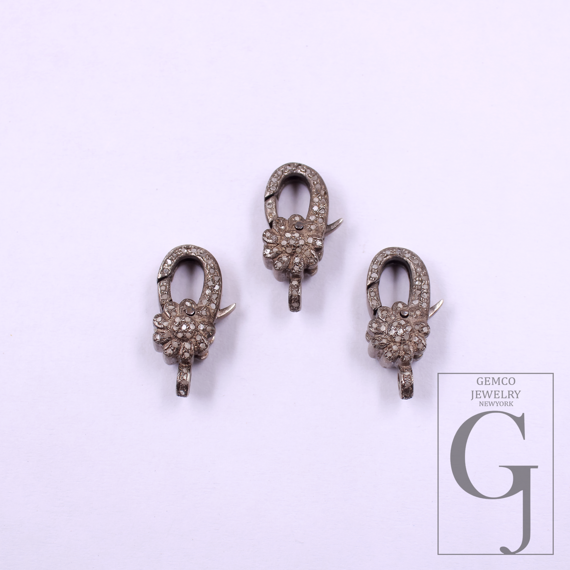 Designer Pave Diamonds Flower Lobster Clasps - 925 Sterling Silver Handmade Finish Clasps For Jewelry Making