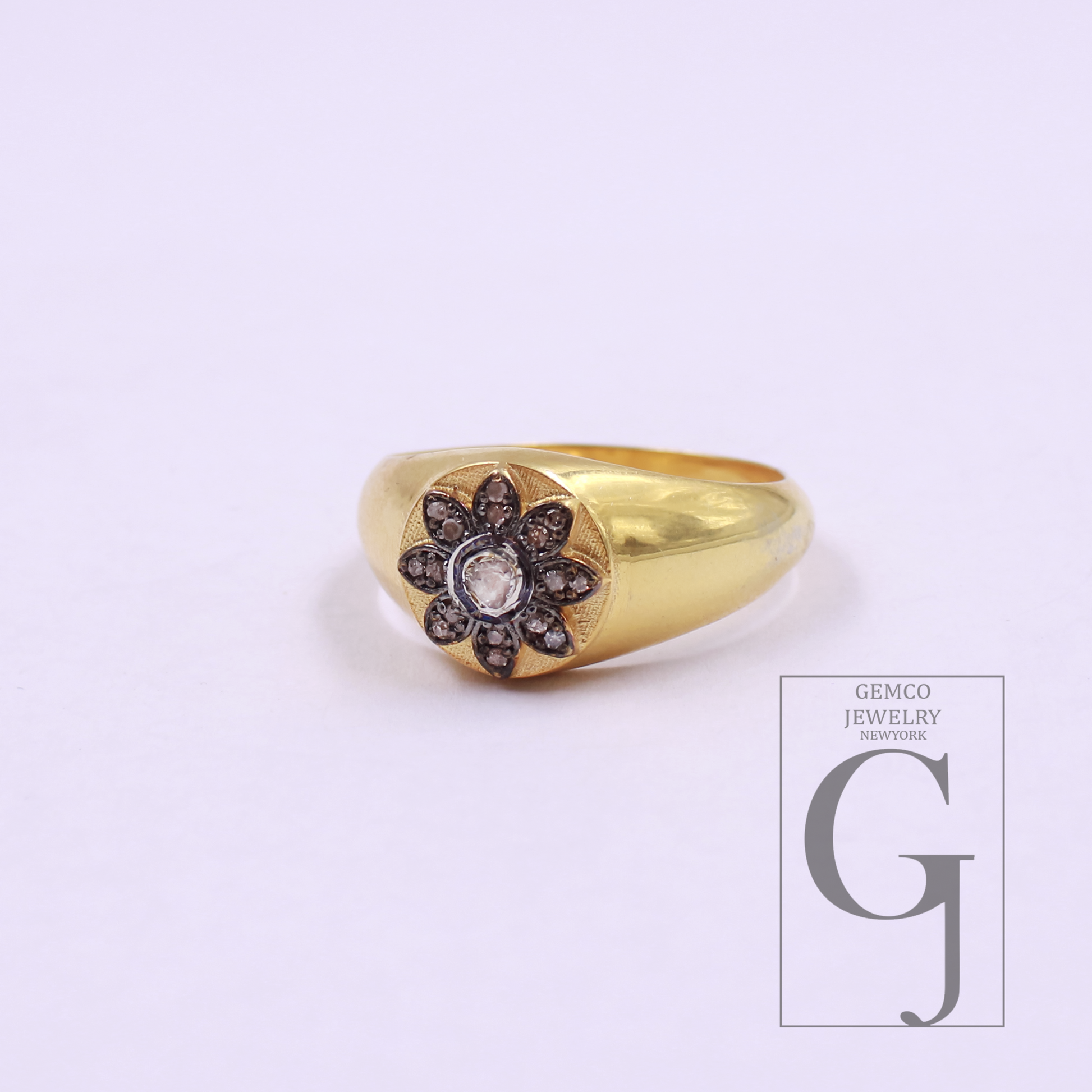 Designer Natural Polki Diamond With Rosecut Diamond Ring - Vermeil Gold 925 Sterling Silver Handmade Finish Diamond Jewelry