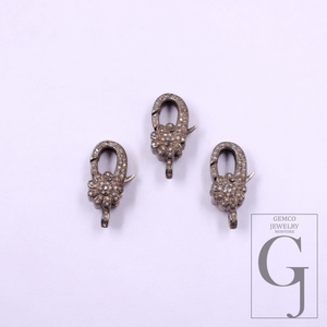 Designer Pave Diamonds Flower Lobster Clasps - 925 Sterling Silver Handmade Finish Clasps For Jewelry Making