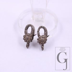 Designer Pave Diamonds Flower Lobster Clasps - 925 Sterling Silver Handmade Finish Clasps For Jewelry Making