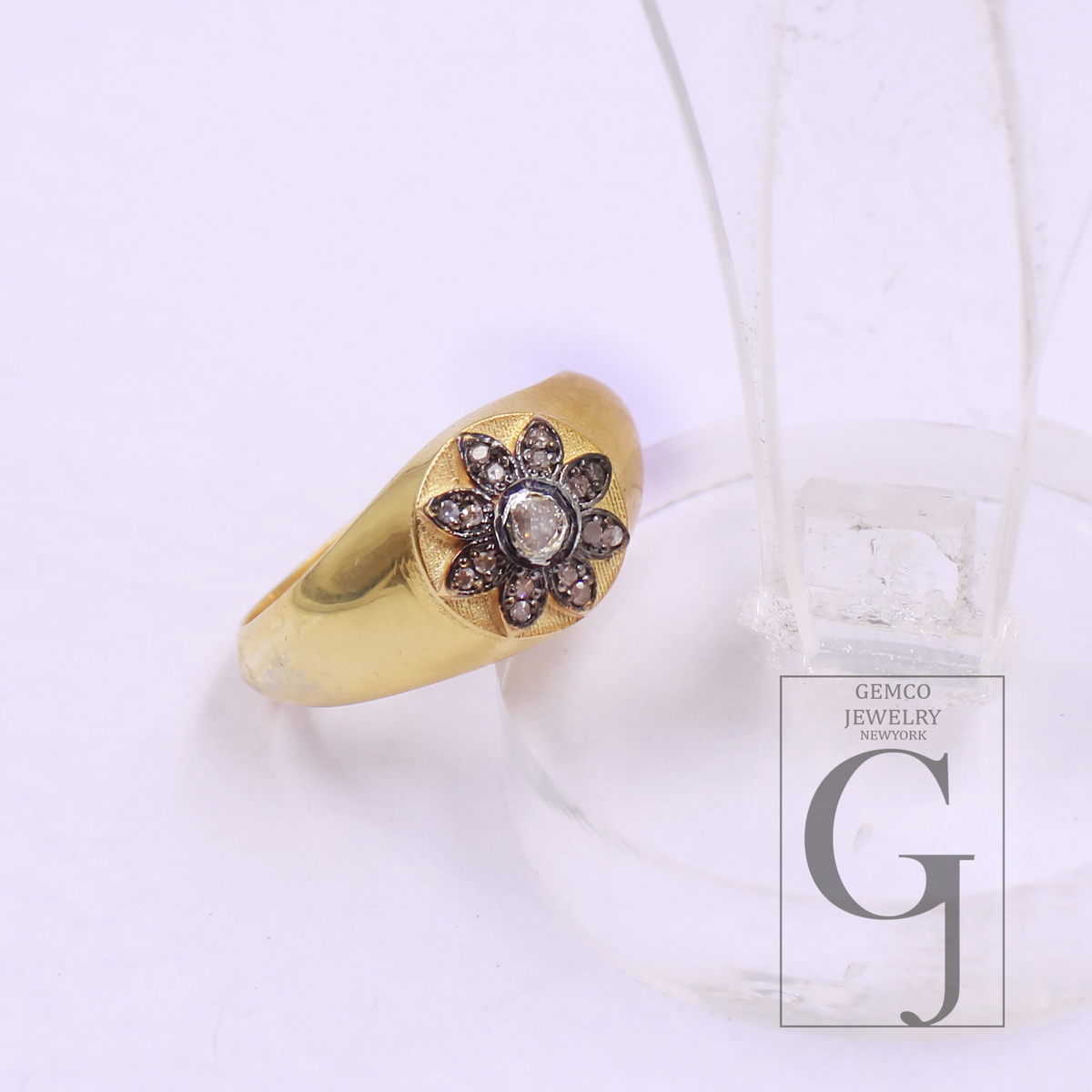 Designer Natural Polki Diamond With Rosecut Diamond Ring - Vermeil Gold 925 Sterling Silver Handmade Finish Diamond Jewelry