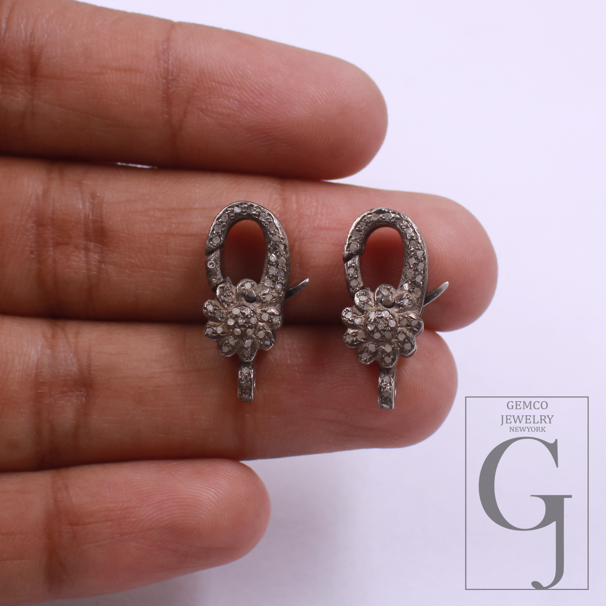 Designer Pave Diamonds Flower Lobster Clasps - 925 Sterling Silver Handmade Finish Clasps For Jewelry Making
