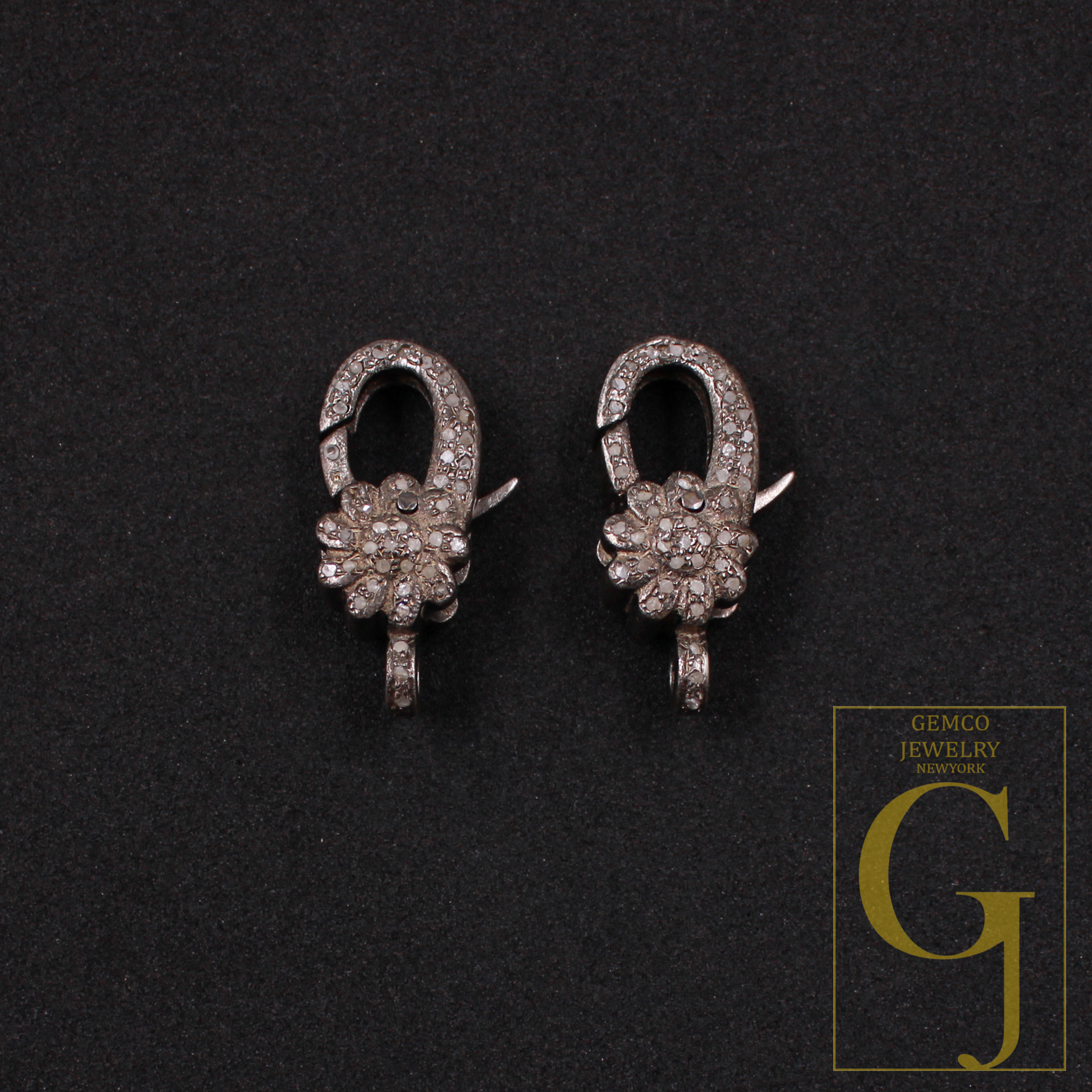 Designer Pave Diamonds Flower Lobster Clasps - 925 Sterling Silver Handmade Finish Clasps For Jewelry Making