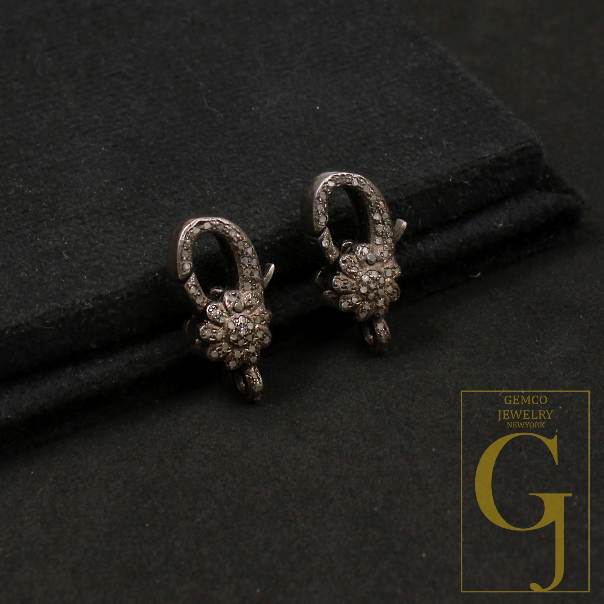 Designer Pave Diamonds Flower Lobster Clasps - 925 Sterling Silver Handmade Finish Clasps For Jewelry Making