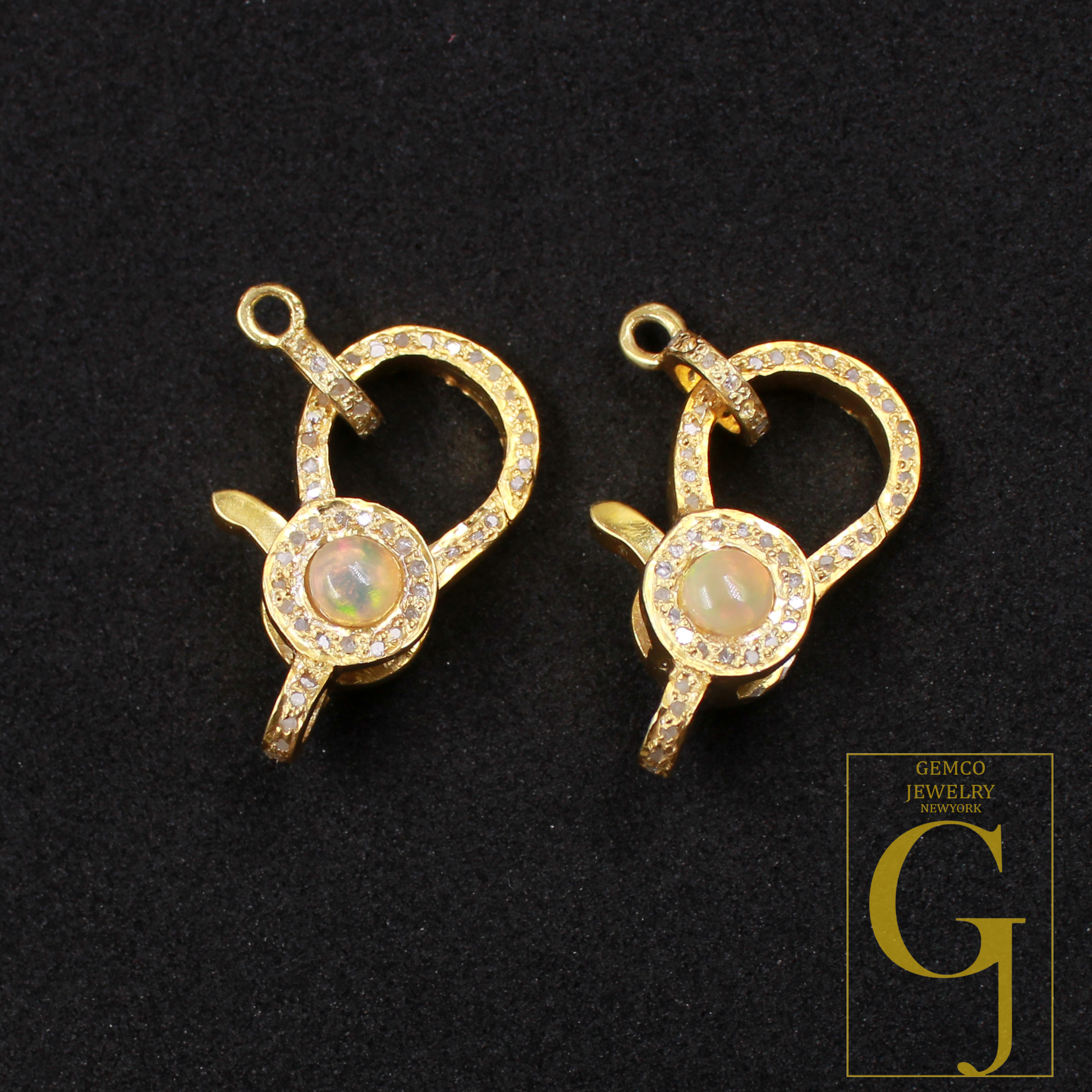 Natural Ethiopian Opal Lobster Clasp With Rosecut Pave Diamond In Vermiel Gold Sterling Silver Handmade Finish Diamond Lobster Clasp Jewelry Supplies