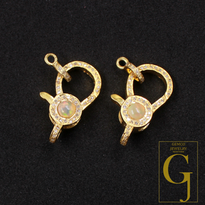Natural Ethiopian Opal Lobster Clasp With Rosecut Pave Diamond In Vermiel Gold Sterling Silver Handmade Finish Diamond Lobster Clasp Jewelry Supplies