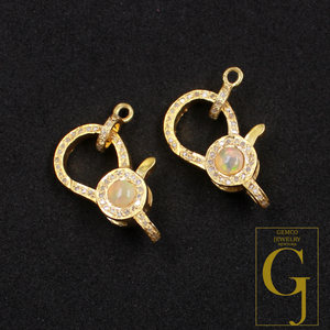 Natural Ethiopian Opal Lobster Clasp With Rosecut Pave Diamond In Vermiel Gold Sterling Silver Handmade Finish Diamond Lobster Clasp Jewelry Supplies