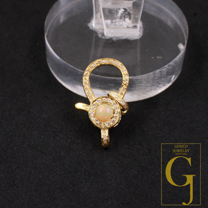Natural Ethiopian Opal Lobster Clasp With Rosecut Pave Diamond In Vermiel Gold Sterling Silver Handmade Finish Diamond Lobster Clasp Jewelry Supplies
