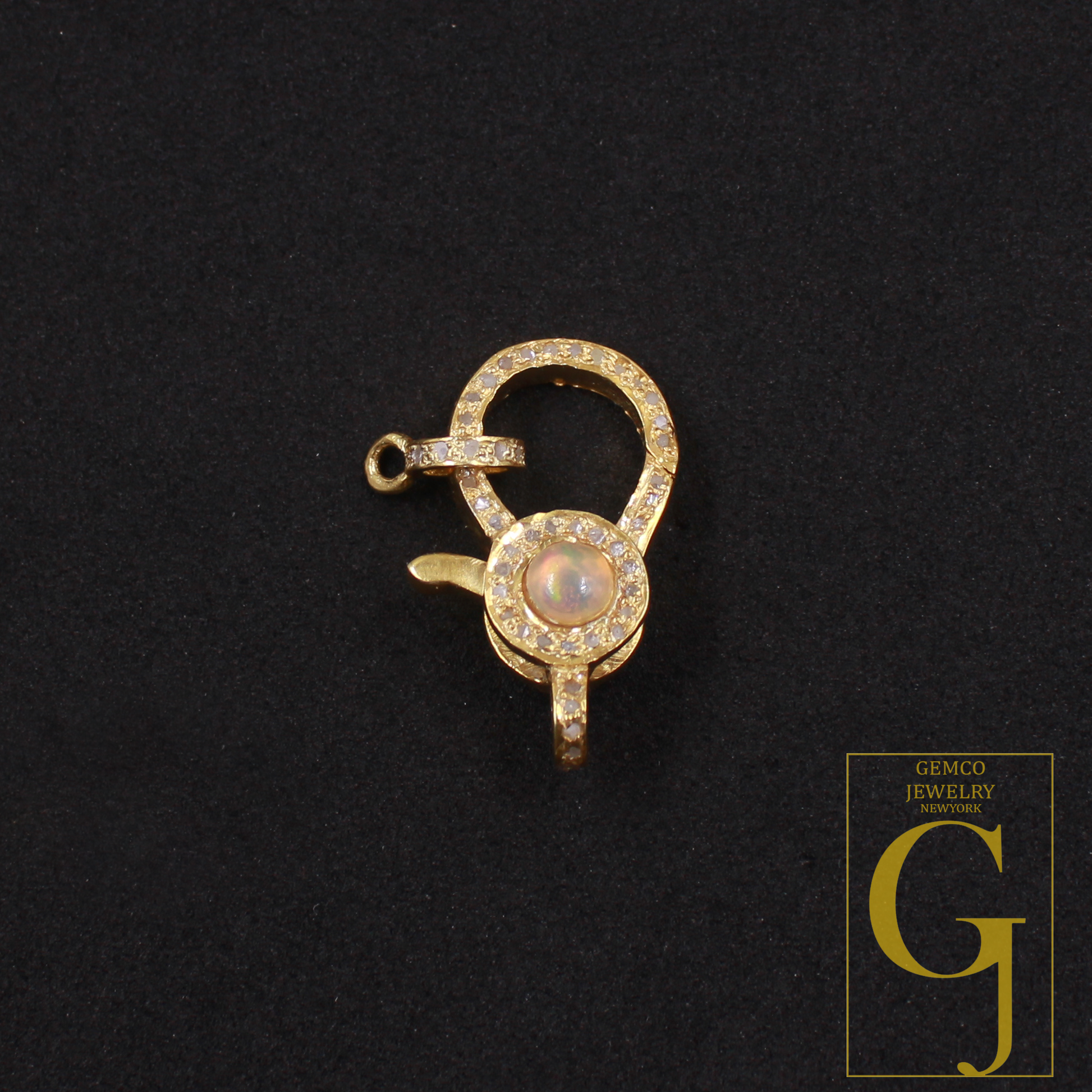 Natural Ethiopian Opal Lobster Clasp With Rosecut Pave Diamond In Vermiel Gold Sterling Silver Handmade Finish Diamond Lobster Clasp Jewelry Supplies