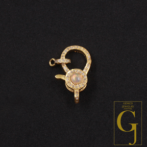 Natural Ethiopian Opal Lobster Clasp With Rosecut Pave Diamond In Vermiel Gold Sterling Silver Handmade Finish Diamond Lobster Clasp Jewelry Supplies