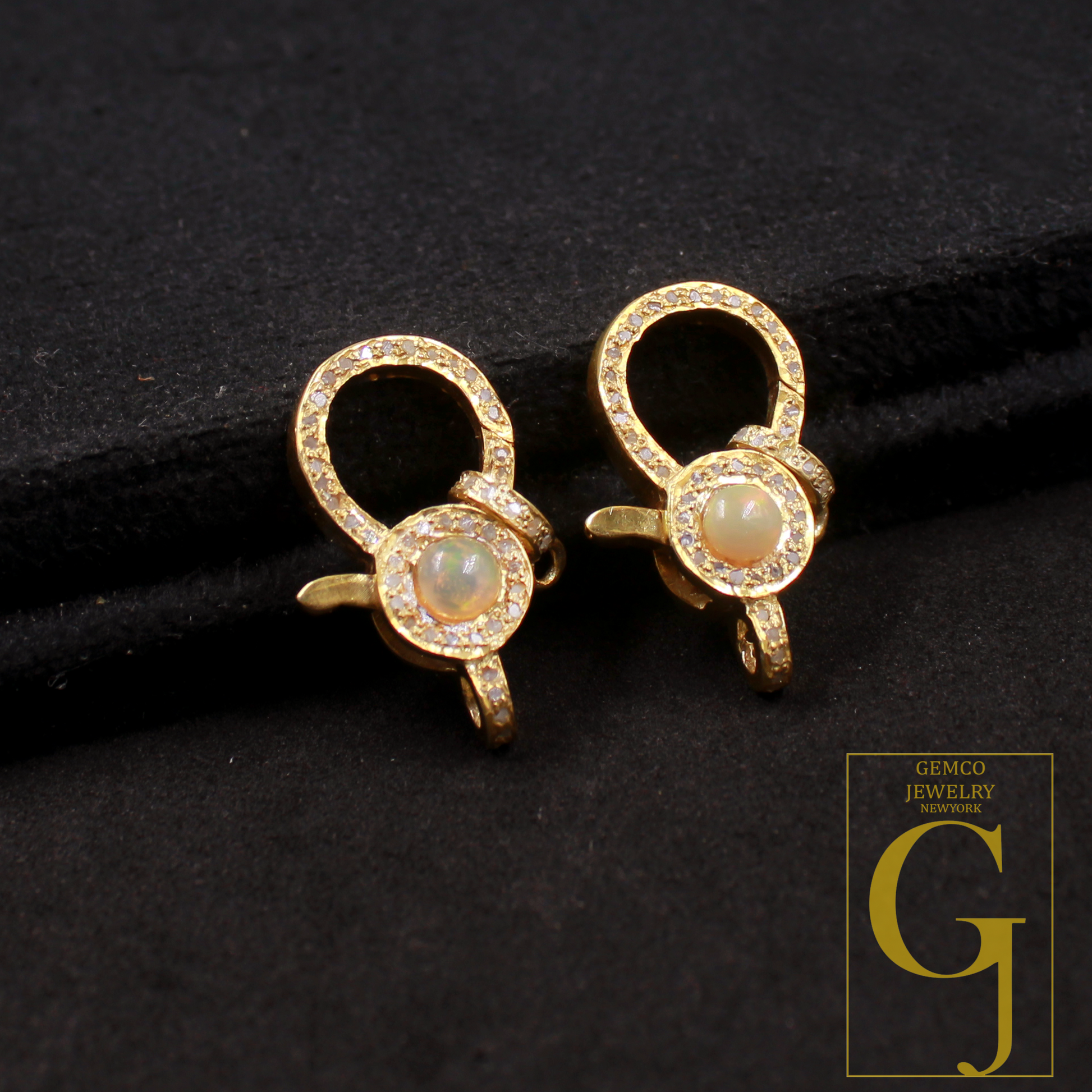 Natural Ethiopian Opal Lobster Clasp With Rosecut Pave Diamond In Vermiel Gold Sterling Silver Handmade Finish Diamond Lobster Clasp Jewelry Supplies