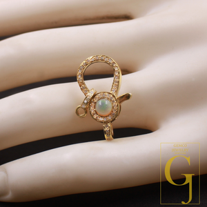 Natural Ethiopian Opal Lobster Clasp With Rosecut Pave Diamond In Vermiel Gold Sterling Silver Handmade Finish Diamond Lobster Clasp Jewelry Supplies
