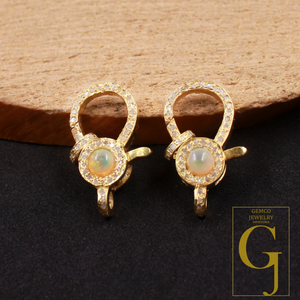 Natural Ethiopian Opal Lobster Clasp With Rosecut Pave Diamond In Vermiel Gold Sterling Silver Handmade Finish Diamond Lobster Clasp Jewelry Supplies